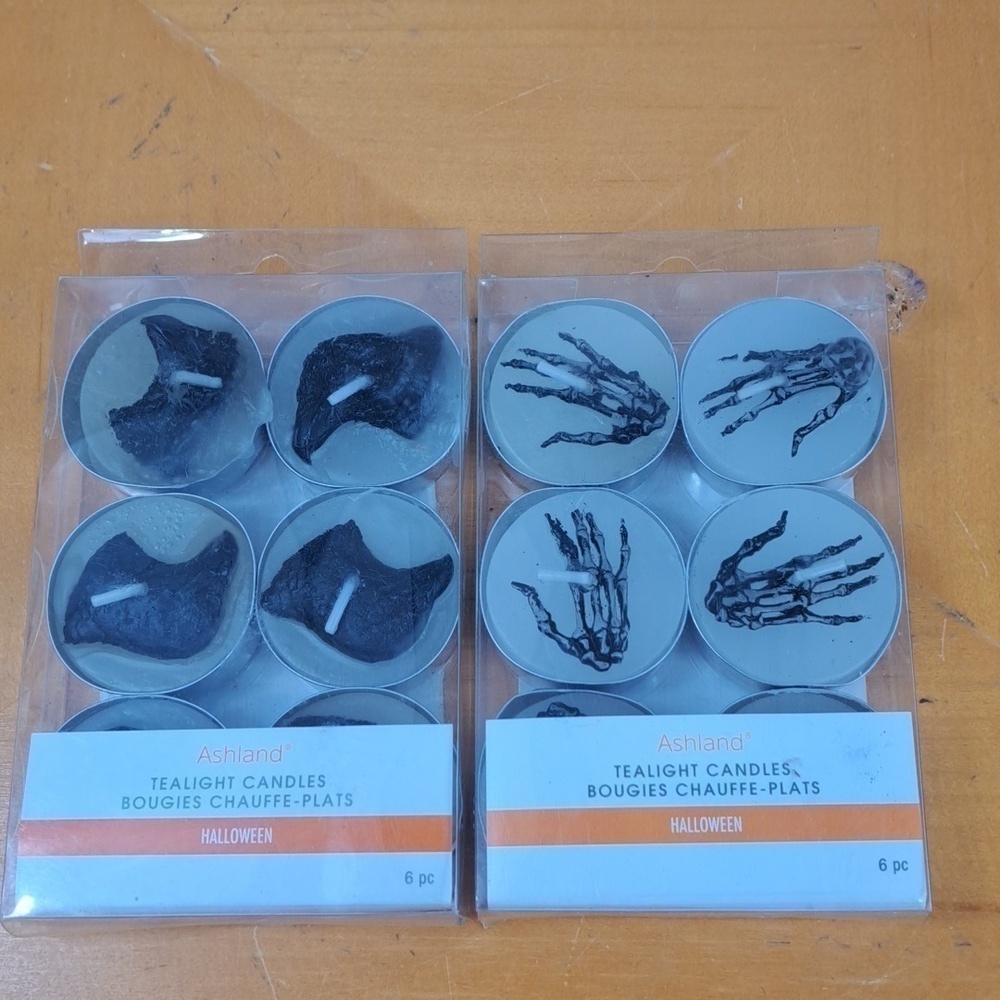Ashland Halloween tealight lot of 2 6 pack raven and skeleton hand candles